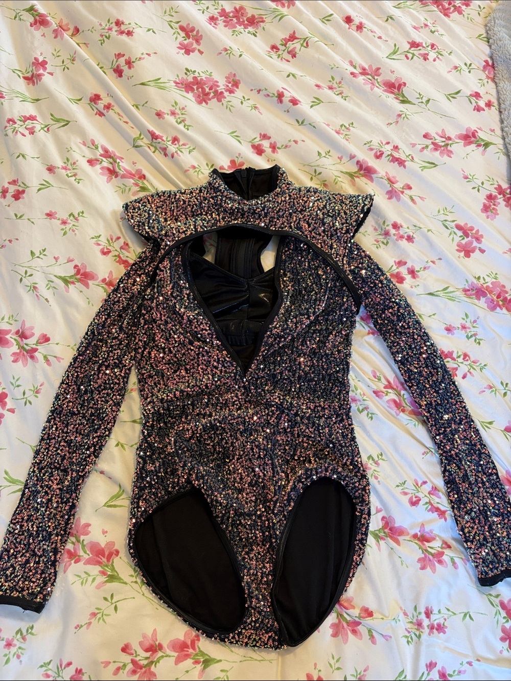 Weissman Multicolor Sequin Performance Leotard with Black Accents